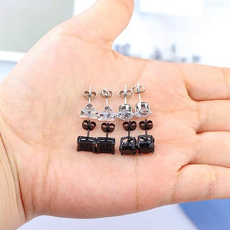 1 Pair Gothic Viking Rune Stud Earrings For Women/Men Stainless Steel Cubic Zirconia Rock Punk Piercing Jewelry