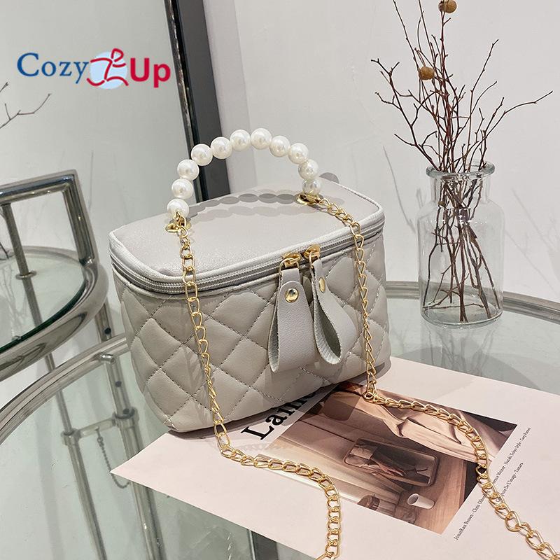 

Сумка-ведро Cosy Up на одно плечо через плечо, универсальная женская сумка, нишевый дизайн, высококачественная косметичка с жемчужной цепочкой для переноски серый