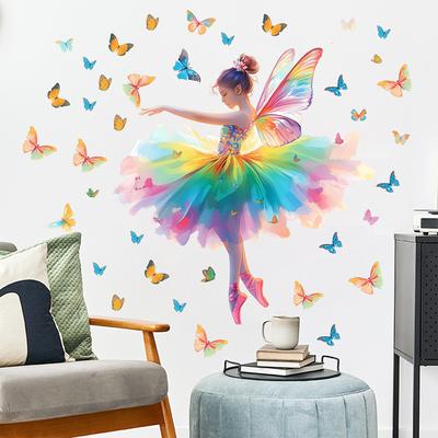 Dziewczynka z motylem Dekoracja ścienna dla dzieci Drzwi do pokoju Urocze samoprzylepne naklejki