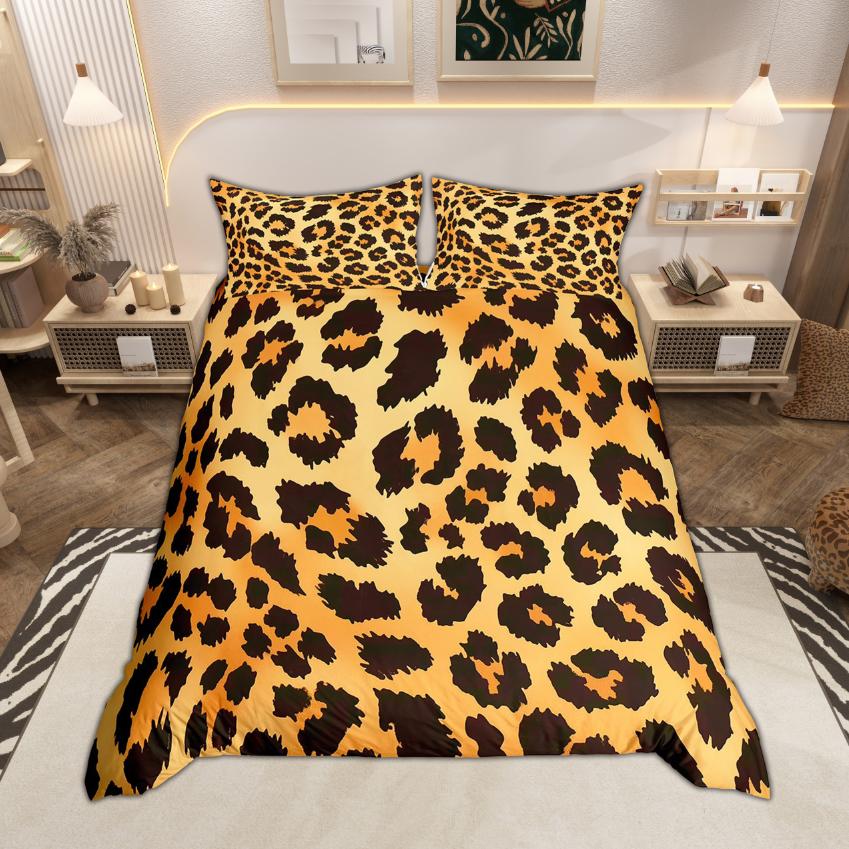 Homewish Brown Cheetah Print Duvet Cover Set Chic Leopard Printed Quilt Cover Set Jungle Animal Theme Bedding Set