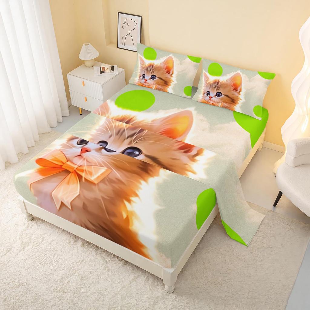 Cute Cartoon Bear Pattern Bed Hat Four-Piece Bedding Set Bedroom Dormitory Bedding Decoration