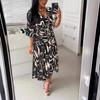 Boho Damska Sukienka Midi z Nadrukiem Dekolt V Pół Rękaw Wysoka Elastyczna Talia Sukienka A-Line Moda Damska Casualowa Szata Vestido