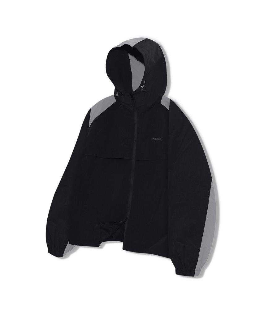 STANDARDERROR 87-Stan268 Nylon Track Color Block Curved Hood Gorp Windbreaker Khaki
