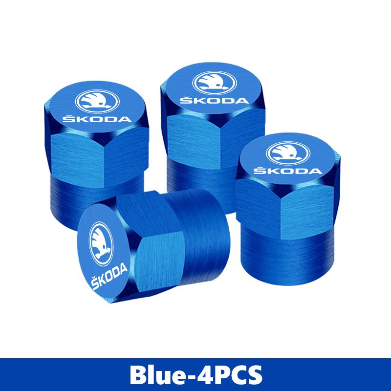 CFP5 For Skoda 4Pcs 3D Metal Tire Valve Caps Car Tyre Air Stems Cover Kamiq MK3 Roomster Rapid Kodiaq Karoq Fabia Enyaq