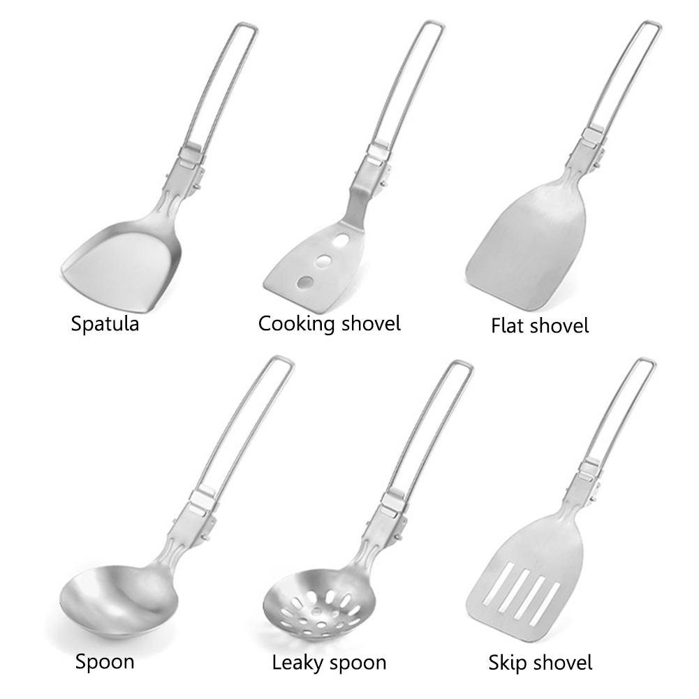 Camping Tableware Folding Camping Cooker Outdoor Tableware 304 Stainless Steel Spoon Shovel Spatula for Travel Hiking