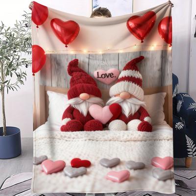 Top-Auswahl Gartenzwerg-Paar Decke Herzmuster Warmer Flanell für Heimdeko Qualitäts Weiche Warme Überwurfdecke Valentinstagsgeschenk