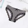 Women's Cotton Sexy Stripe Print Lace Briefs Panties Low-waist Lady Female Intimates Lingerie 6 Pcs/lot