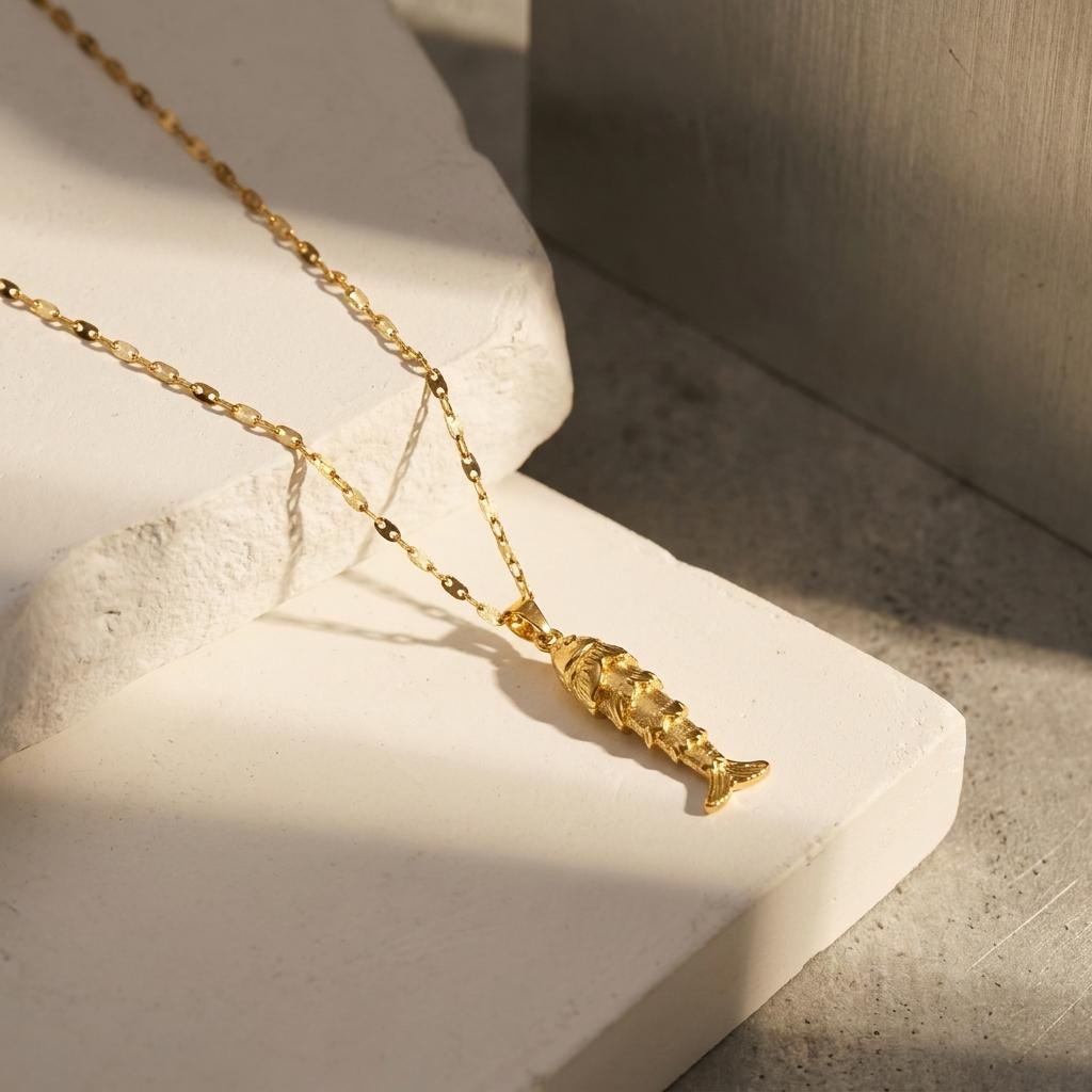 Dainty Fish Stainless Steel Choke Necklace for Women Classical Gold Plated Fish Pendant Chain Party Fashion Jewelry Gift