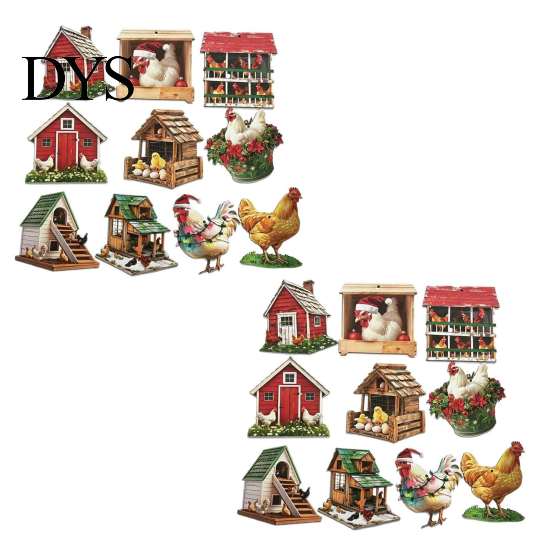Creative Chicken Pattern Pendants 10/20/30Pcs 2D Flat Farmhouse Wooden Hanging Ornament, Rooster Hen Coop Barn Rustic Farm Animal for Xmas Tree