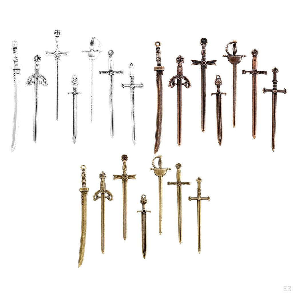7 Pieces Alloy Swords Knife Charms, Mini Antique Sword Pendants, Charms for Necklace, Jewelry