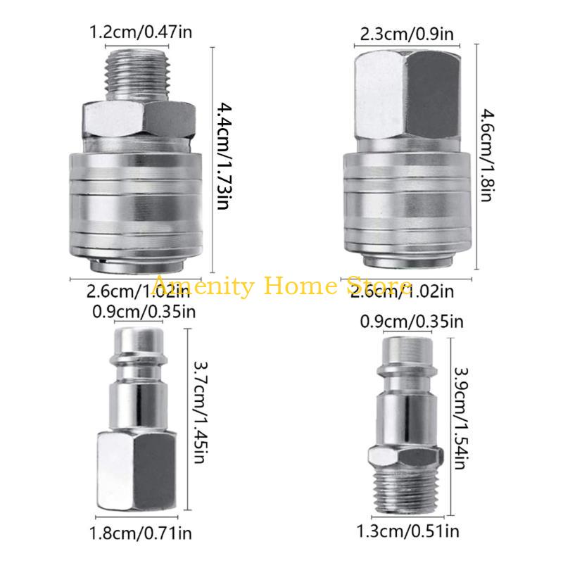 F26C 10pcs Versatile Air Compressor Fittings Male/Female Thread Quick Release Connector Set Convenient Air Line Connectors