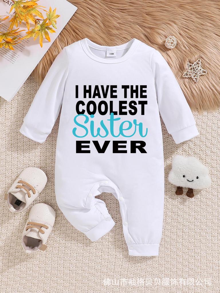 Newborn Baby Cartoon Letter Print Long Sleeve Romper & Pants Set for Outings