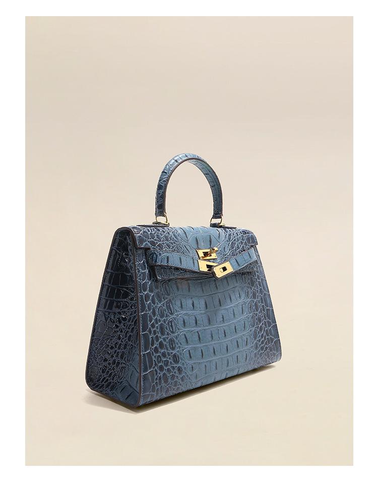 Crocodile Bone Pattern Kelly Bag Cowhide Handbag Fashion Genuine Leather Women's Bag Shoulder Bag