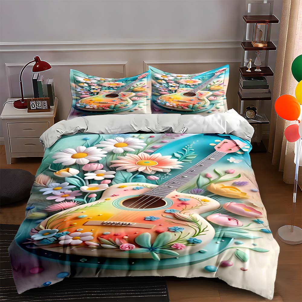 

Floral guitar design Bedding Duvet cover sets Duvet covers Pillowcases gifts (1 * Duvet Cover 2 * Pillowcases, without duvet insert) 135x200cm
