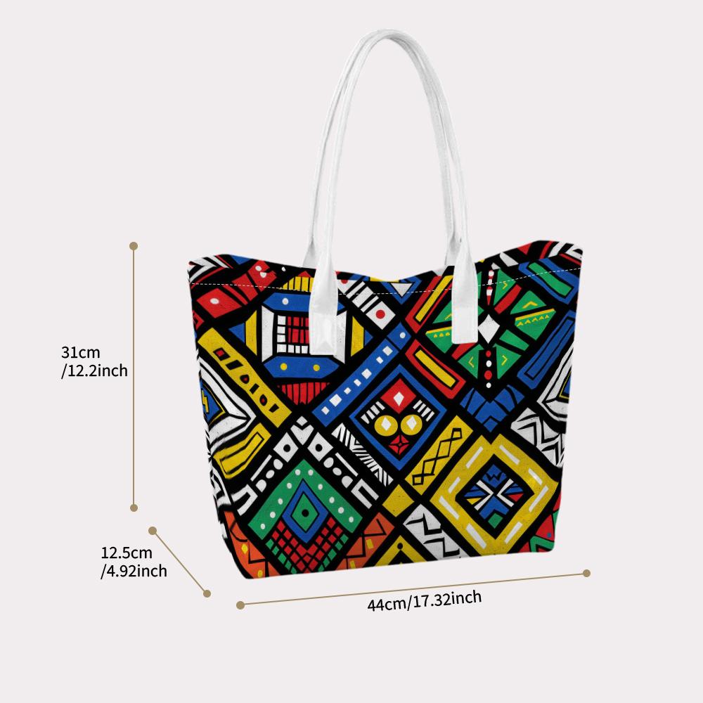 African Geometric Pattern Tote Bag for Daily Shopping Travel Commuting Use