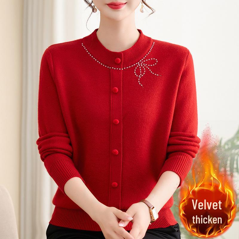 Stylish Warm Knit Top for Middle-Aged and Elderly Women - Loose Fit, Plus Size Available