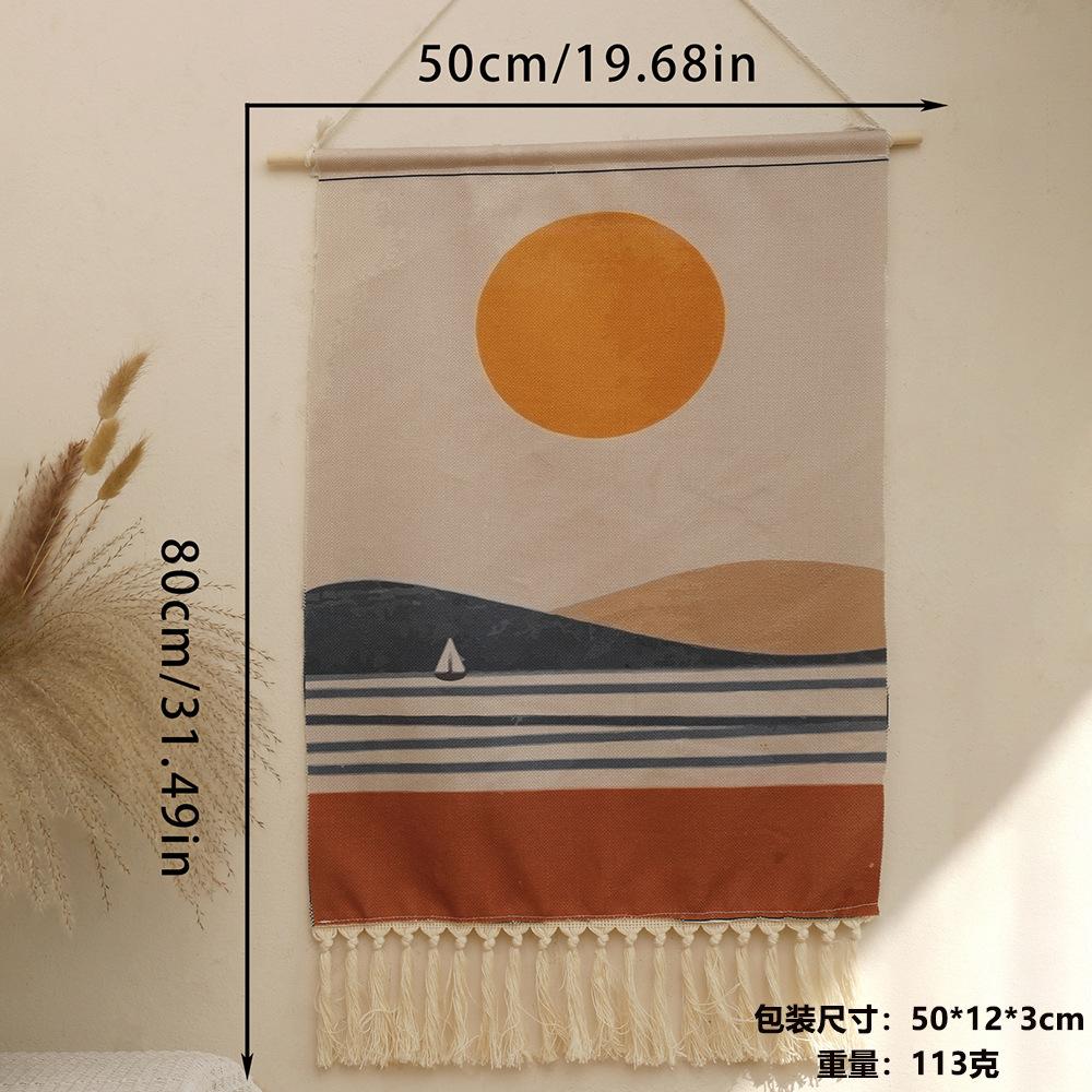 Hand-woven Tassel Tapestry Decorative Hanging Cloth Sunrise and Sunset Print Simple Studio Bedroom Living Room Background Wall