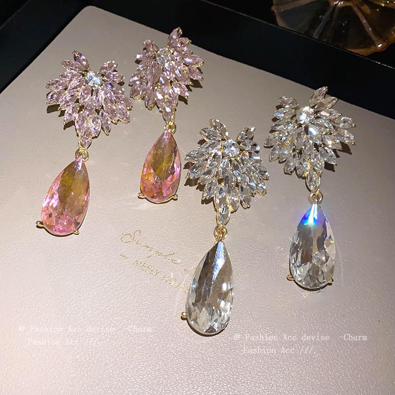 Silver Needle Diamond Flower Water Drop Premium Earrings Light Luxury ins New Earrings Exquisite Versatile Fashion Earrings Women