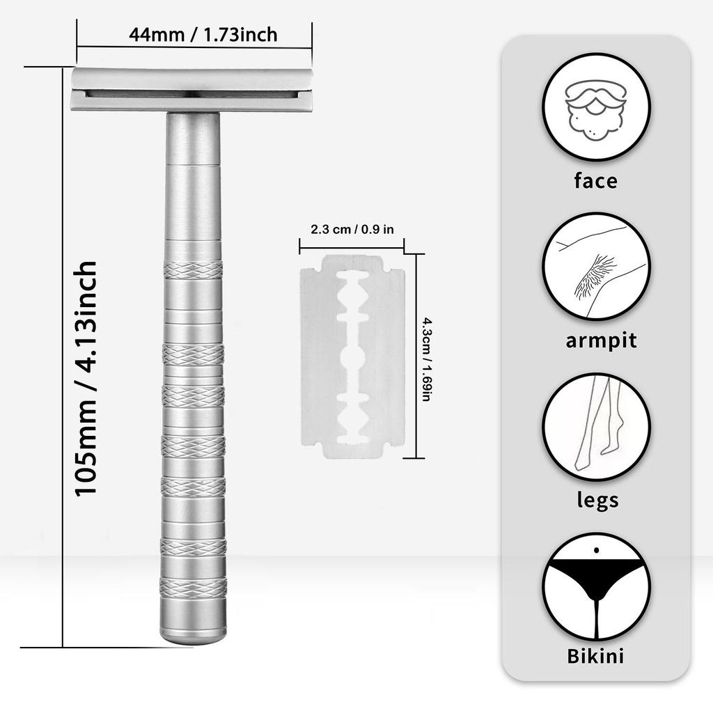 Stainless Steel Safety Razor with 5 Blades, 30° Shaving Angle