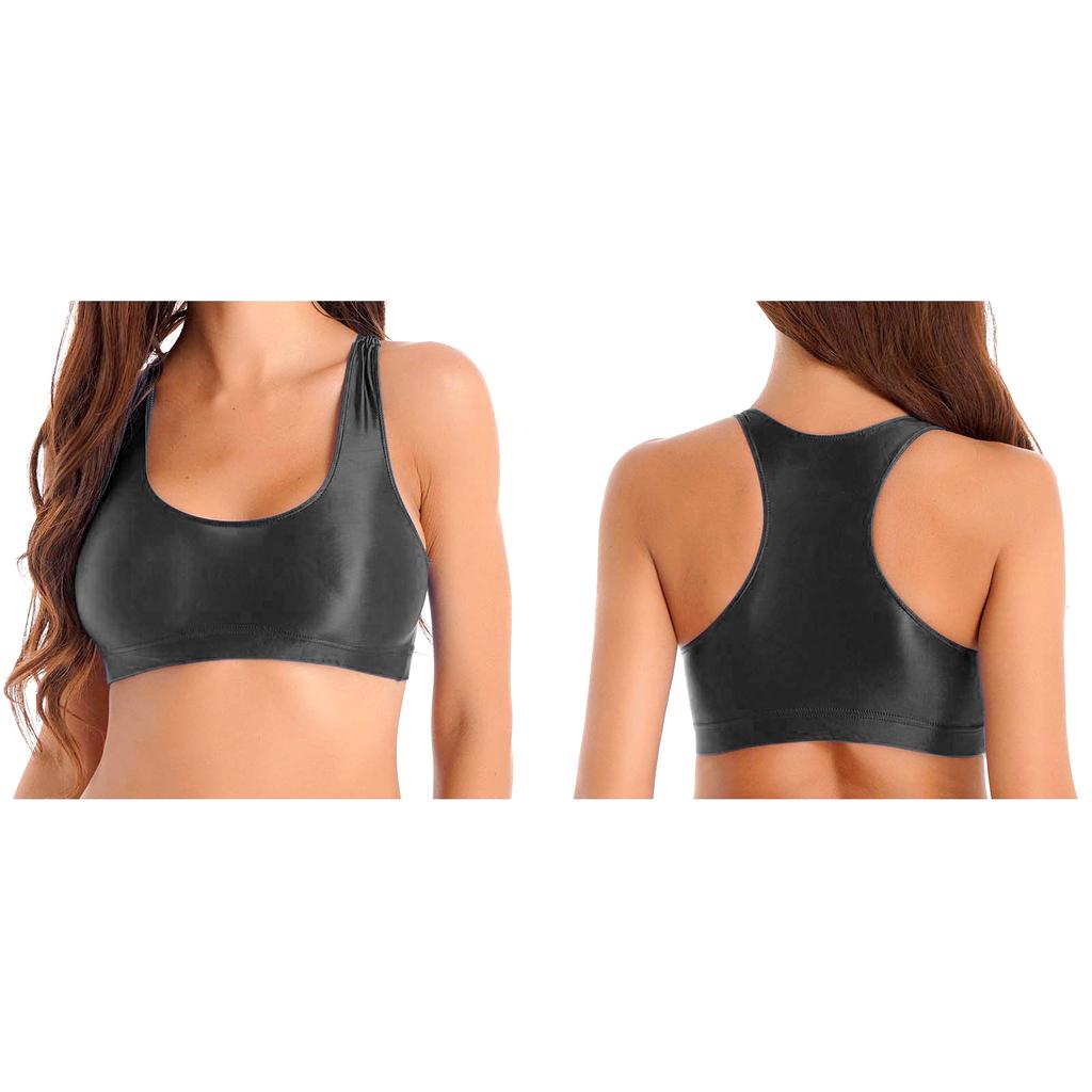 Maiuri de damă lucioase cu decolteu în U, de culoare solidă, fără mâneci, pentru sport, fitness, yoga