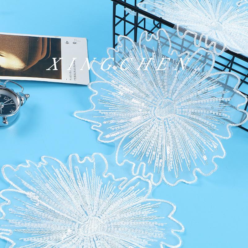 Star Lace Bead Embroidery Mesh Bottom Embroidery Bead Lace Bead Lace Fabric Wedding Dress Accessories Lace