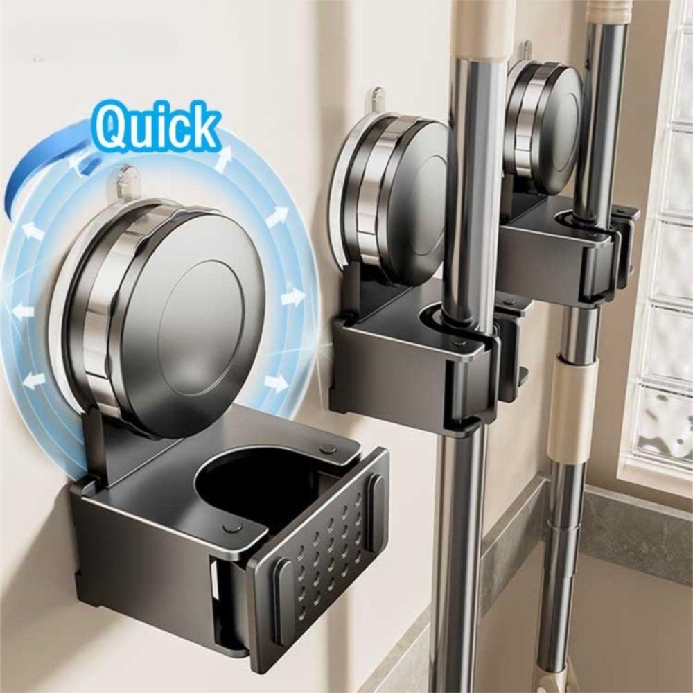 Multifunctional Vacuum Sucker Wall Mounted Mop Organizer Self-Adhesive Waterproof Mop Rack Mop Broom Clip Bathroom