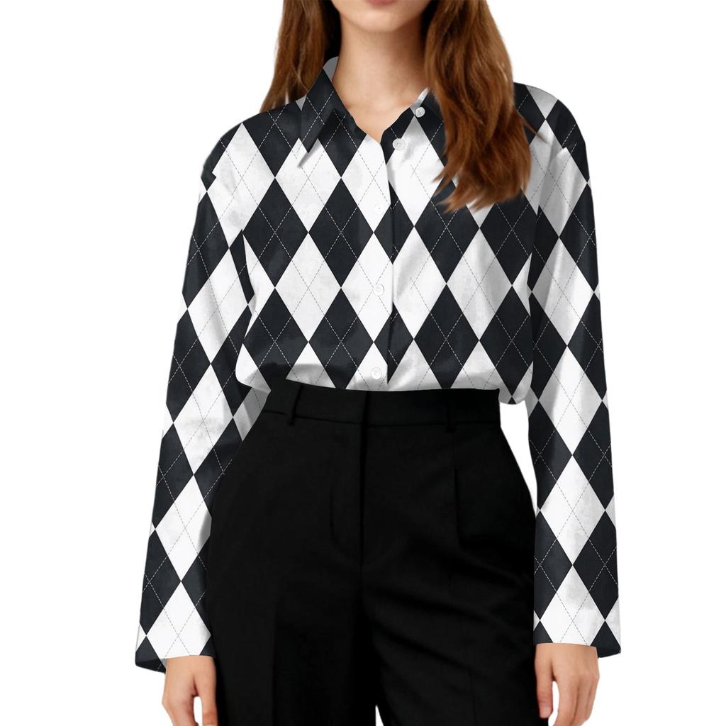 Women's Print Button-Up Long Sleeve Collared Casual Shirt