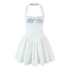 European & American Style Women's Embroidered Halter Bodycon Mini Dress