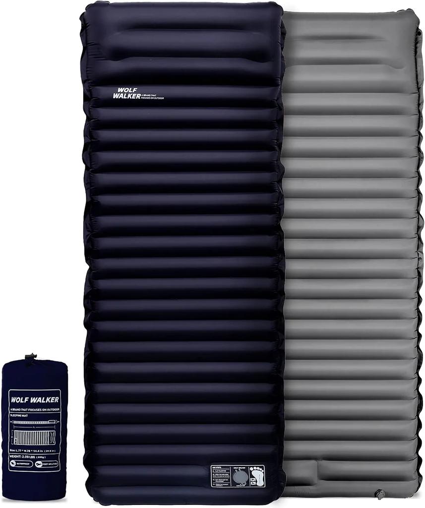 Outdoor Inflatable Air Matt with Pillow Built-in Pump 10cm Thickness Ultralight Sleeping Pad Splicing Mattress for Camping