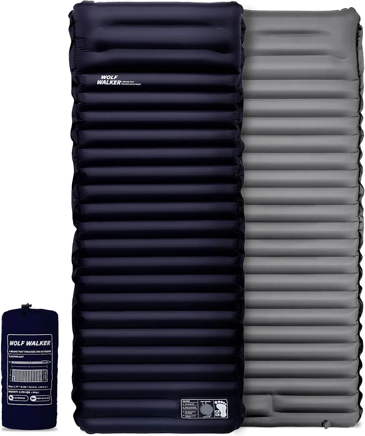 

Надувной коврик для отдыха на открытом воздухе с подушкой, встроенным насосом, толщина 10 см, сверхлегкий спальный коврик, матрас для кемпинга чёрный