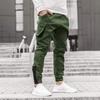 Yousheng Men Cargo Pants Ankle-banded Drawstring Elastic Waist Loose Solid Color Sweatpants with Pockets Retro Style Ankle Length Trousers