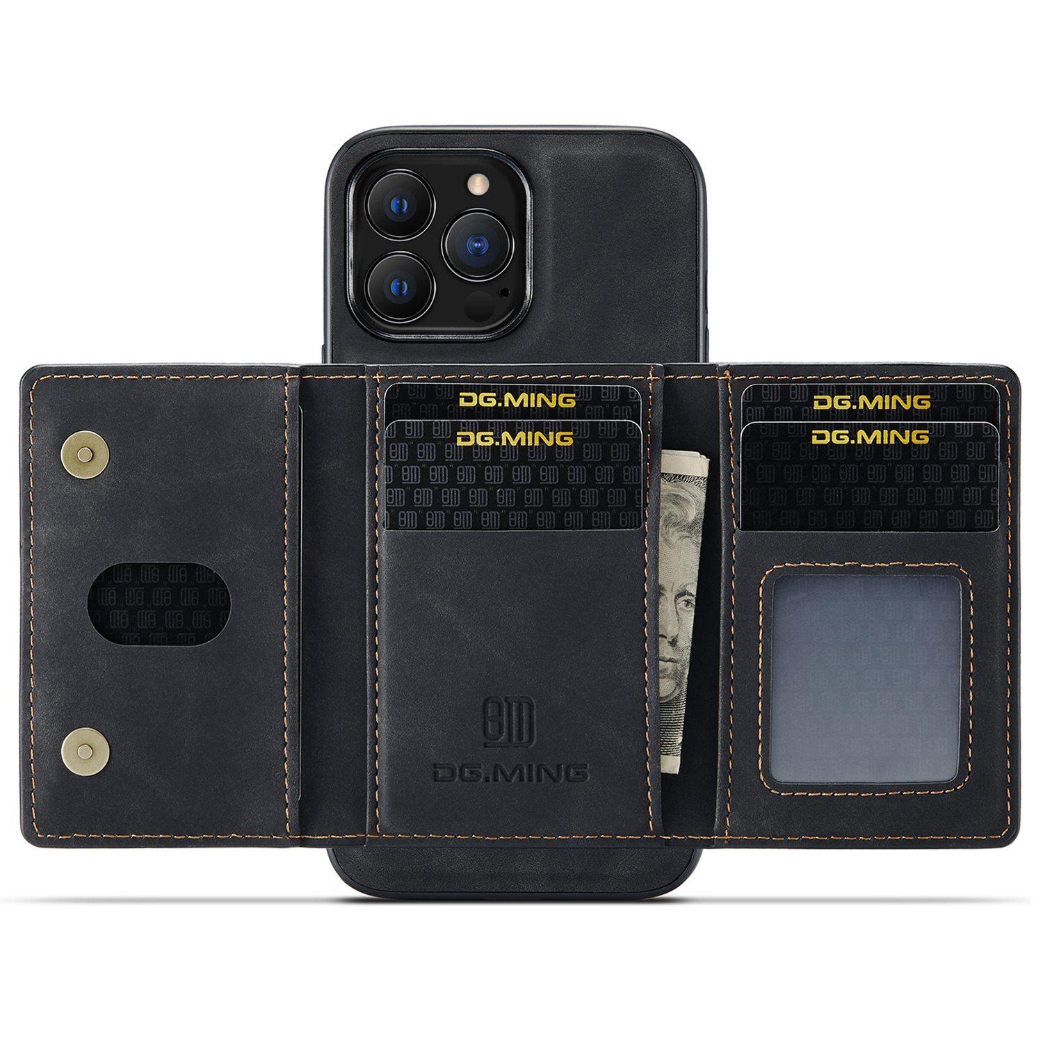 

DG.MING M2 Series for iPhone 14 Pro Max 6.7 inch Magnetic Absorption Wear-resistant Protective Phone Case with Detachable Wallet/Kickstand Black