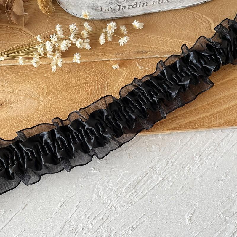 Material organza din dantelă neagră pentru îmbrăcăminte și accesorii DIY - Decorare decolteu și tiv fustă