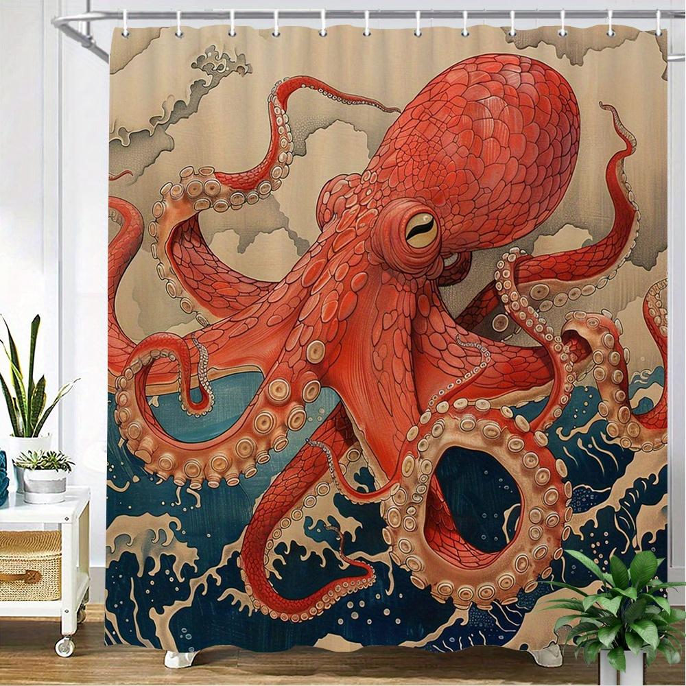 

Japanese Ukiyo-E Octopus Shower Curtain – Vibrant Art, Intricate Tentacles, Expressive Eyes & Dynamic Waves, Polyeste, W60H190(CM)-1 Pcs