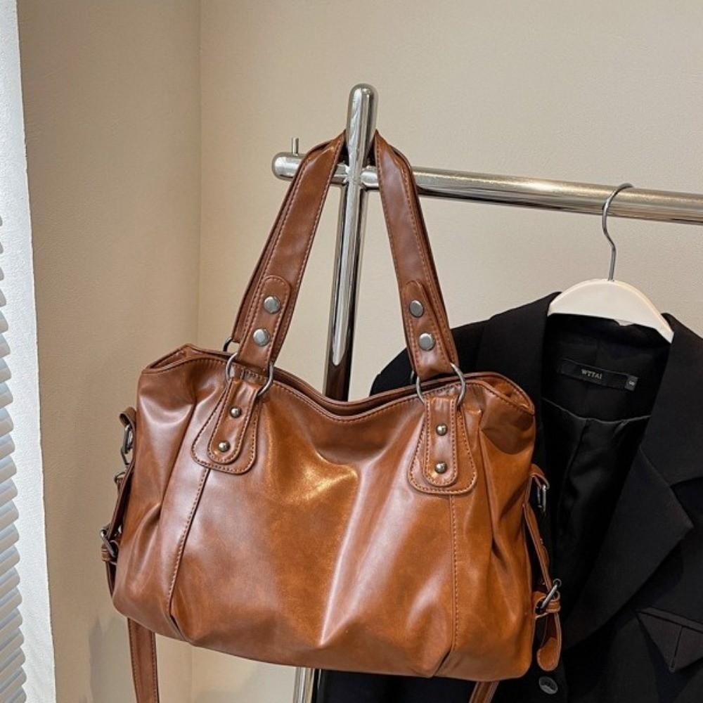 Large Capacity Handbag Zipper Closure Tote Bag Ins Style Soft PU Shoulder Bag Travel