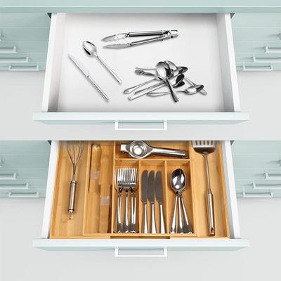 Adjustable Expandable Bamboo Drawer Organizer For Kitchen,Bedroom Or Living Room-Ideal For Organizing Cutlery,Silverware& Knives