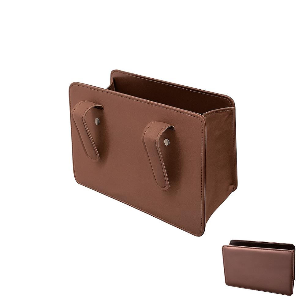 

Multifunctional Car Trash Bin PU Leather Foldable Structure Seatback Hanging Storage Box Solid Color кавовий