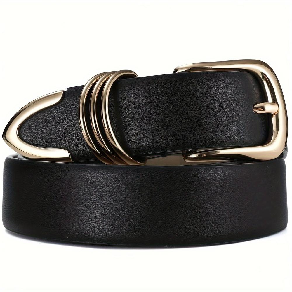 Women's Faux Leather Belt with Golden Oval Buckle - Adjustable Casual Belt for Jeans, Pants, Skirts - Durable Fashion Accessory