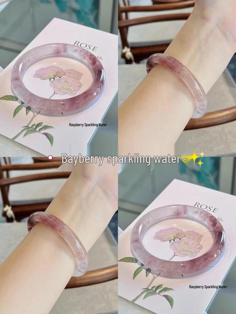 Raspberry Sparkling Water Chalcedony Dangle Bracelet: New Chinese Style Hanfu Accessory with 8mm Round Bar.
