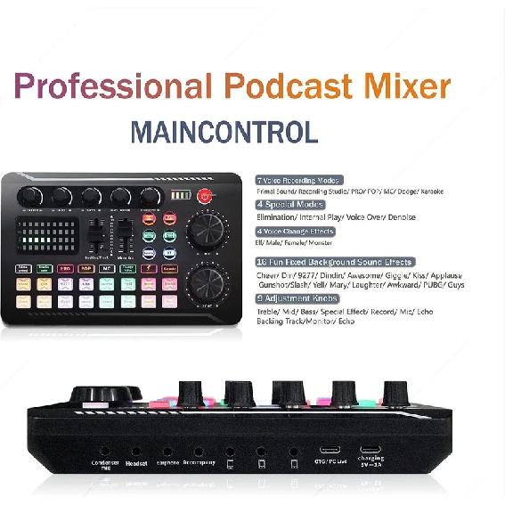 Professional Microphone Mic Bluetooth Sound Mixer Card For PC Condenser USB Wired Digital Live Wireless Soundcard Voice Changer