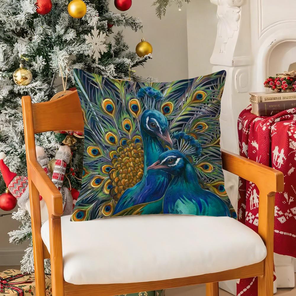 Peacock FASHION Pillow Case Silky Short Plush With Invisible Zipper Dustproof Sofa Cushion Cover For Home Decor