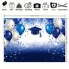 2D College Graduation Backdrop, Elegant Blue Themed Balloons & Cap Banner