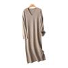 Women's V-Neck Pure Wool Knit Sweater Dress - Mid-Length, Loose Fit for Autumn & Winter
