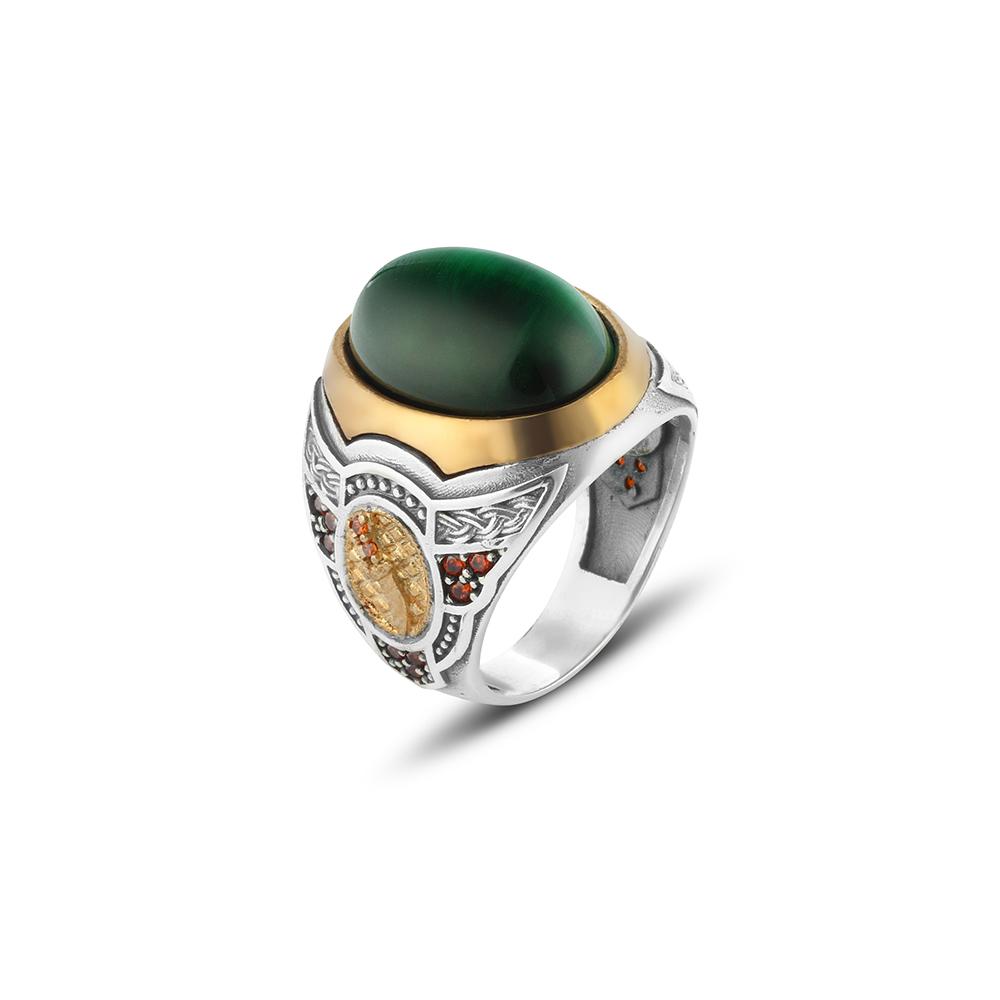

Срібне чоловіче кільце 925 проби Yeşil Tiger s Eye Taşlı Erkekler İçin 7