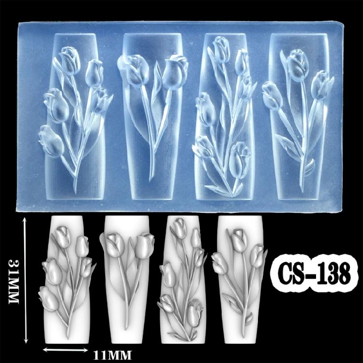 Beautiful 3D Floral Nail Art Silicone Mold Elegant Carving Flower Nail Art Accessory Mold for DIY Resin Designs