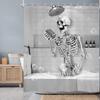 Funny Skull Singing In Bathtub Printed Shower Curtain Rustic Gothic Skeleton For Bathroom Decor