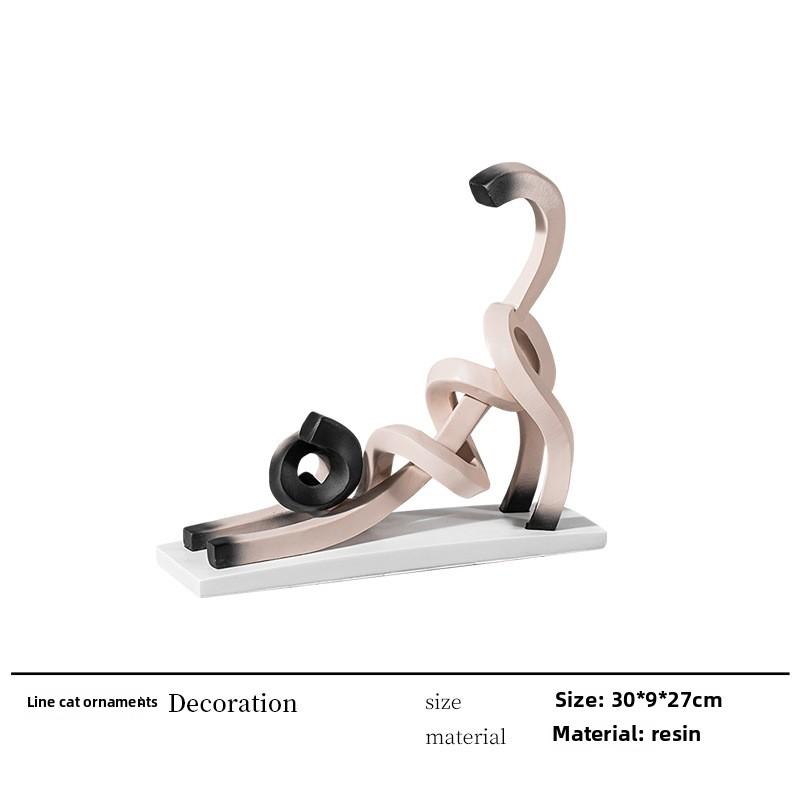 Wabi Sabi Wind Twisted Line Resin Cat Fun Abstract Animal Ornament Sample Living Room Desktop Decoration 1PC