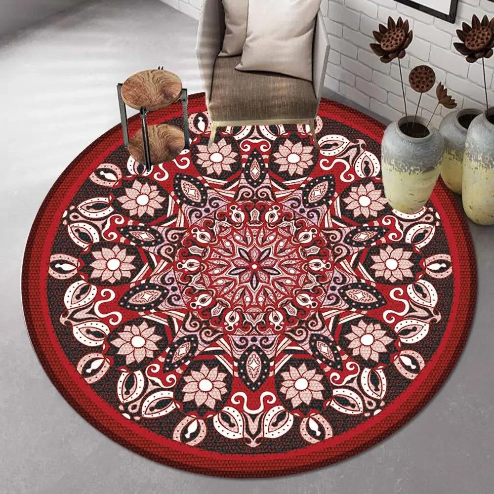 Bohemian Mandala Round Carpet Ethnic Style Vintage Floral Rug Living Room Coffee Table Sofa Mat Bedroom Hanging Basket Chair Mat