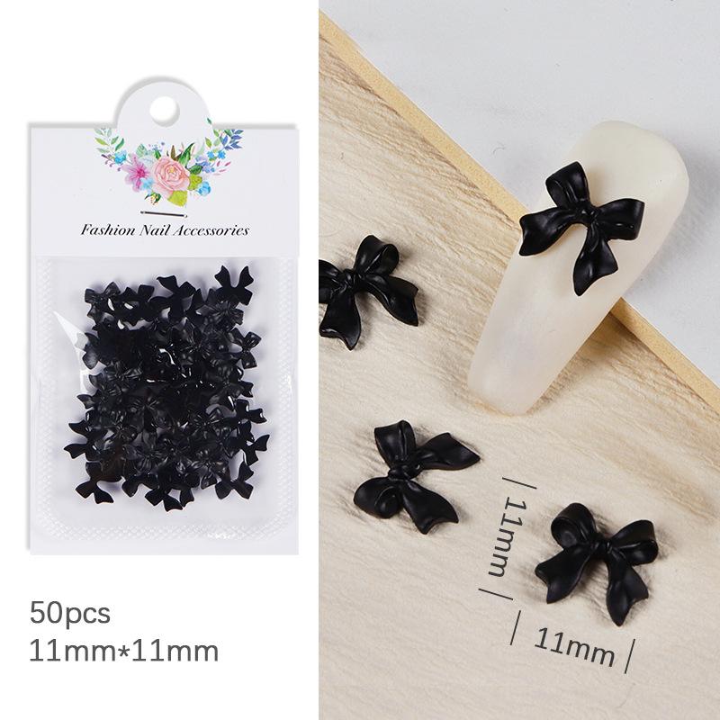 50pcs/lot Black White Bowknot Nail Art Charm Decorations 3D Nail Ornament Jewelry Classic Manicure DIY Resin Accessories