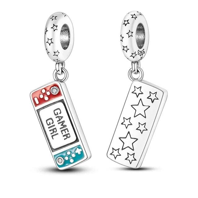 Fit Bracelet Inlaid Zircon Beads Charms 925 Silver Heart -Shape Colorful Dangle Pendants Bangle Jewelry